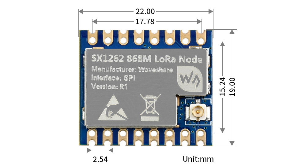 Core1262-868M LoRa-Modul, SX1262, Anti-Interferenz, EU868-Band - Zum Vergrößern klicken