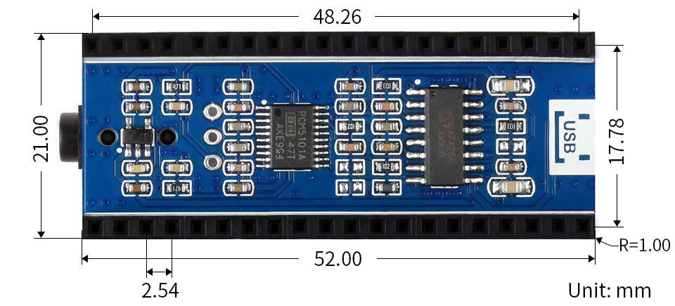 Audio Expansion Module for Raspberry Pi Pico, Headphone / Speaker Output - Click to Enlarge
