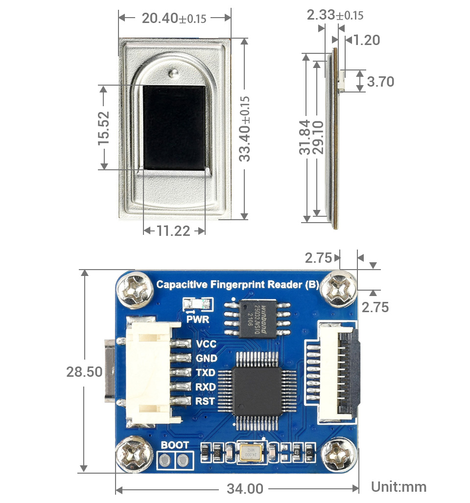 Hochpräziser kapazitiver Fingerabdruckleser (B), UART/USB Dual Ports - Zum Vergrößern klicken
