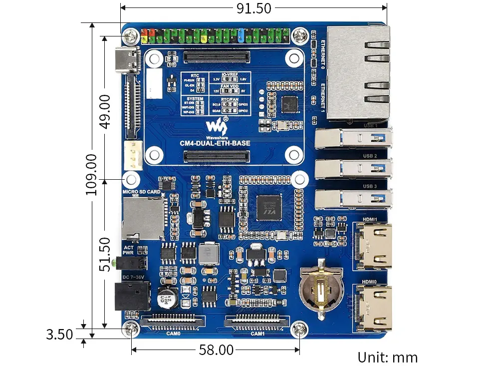 Placa Base Dual Gigabit Ethernet Diseñada para el Módulo de Cómputo 4 RPi - Haga Clic para Ampliar