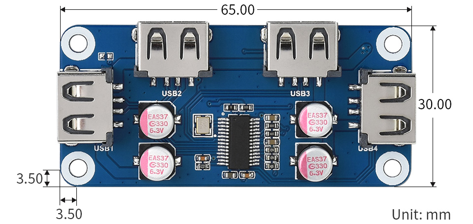 USB HUB HAT (B) for Raspberry Pi Series, 4x USB 2.0 Ports - Click to Enlarge