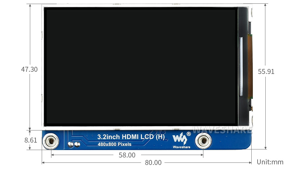 Pantalla LCD IPS HDMI de 3,2 pulg (H), 480x800, Brillo Ajustable, s/ Contacto - Haga Clic para Ampliar