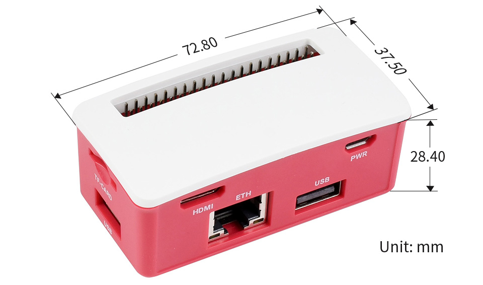 Caja HUB Ethernet / USB para Serie Raspberry Pi Zero, 1x RJ45, 3x USB 2.0 - Haga Clic para Ampliar