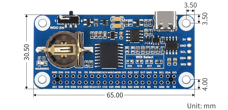 Waveshare RTC WatchDog HAT for Raspberry Pi, Auto Reset, High Precision RTC - Click to Enlarge