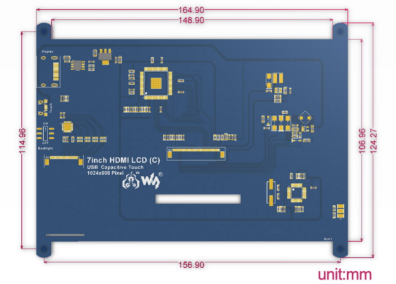 7" Capacitive LCD Touchscreen mit HDMI-Schnittstelle & Gehäuse - Zum Vergrößern klicken