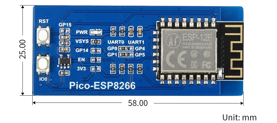 ESP8266 WiFi Module for Raspberry Pi Pico, Supports TCP/UDP Protocol - Click to Enlarge