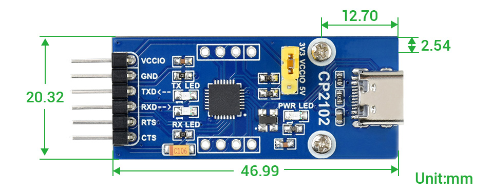 CP2102 USB UART Board (Type C), USB To UART (TTL) Communication Module, USB-C - Click to Enlarge