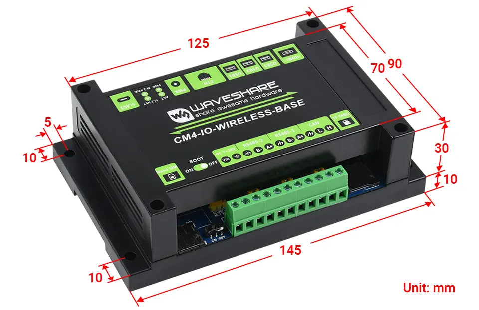 Module d'extension sans fil IoT industriel pour Raspberry Pi CM4 (non inclus) - Cliquez pour agrandir