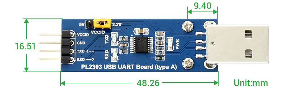 PL2303 USB-zu-UART (TTL) Kommunikationsmodul V2, USB-A-Anschluss - Zum Vergrößern klicken