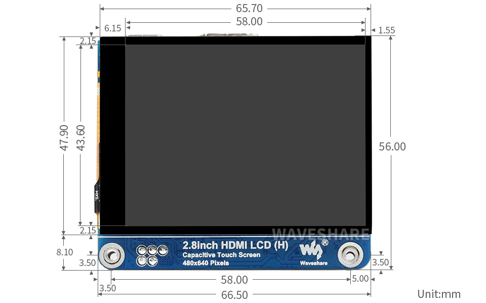 Écran LCD IPS HDMI 2,8 pouces (H), 480x640, luminosité réglable - Cliquez pour agrandir