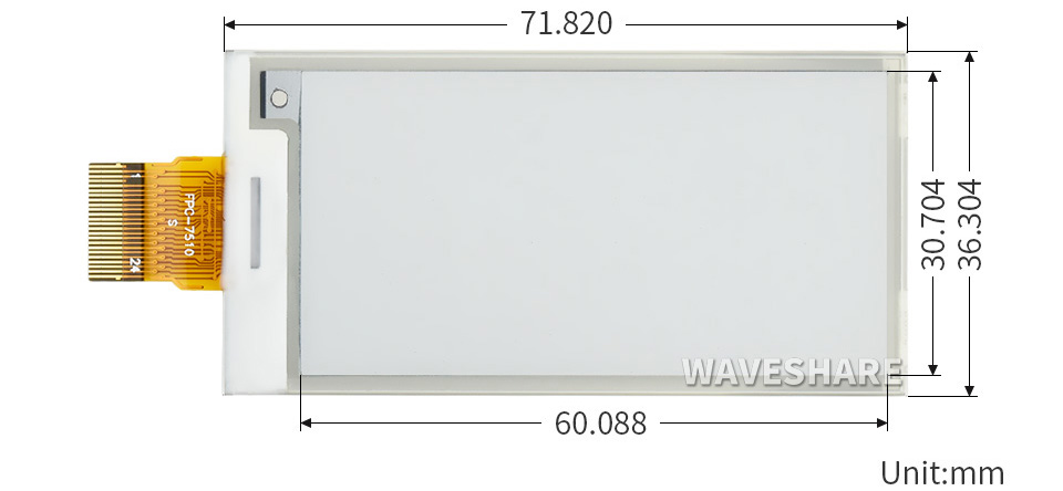 296x152, 2.66-inch e-Paper E-Ink Raw Display Panel, Black/White - Click to Enlarge