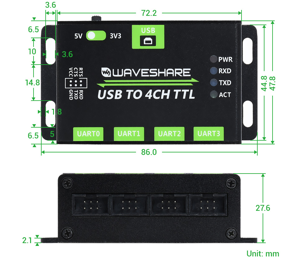 Industrial USB to 4CH TTL Converter w/ Multi Protection & Systems Support - Click to Enlarge