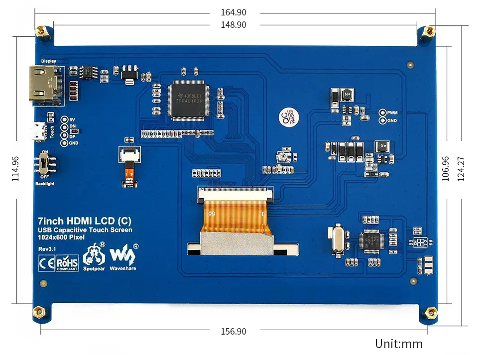 7" Capacitive LCD Touch Screen w/ HDMI Interface