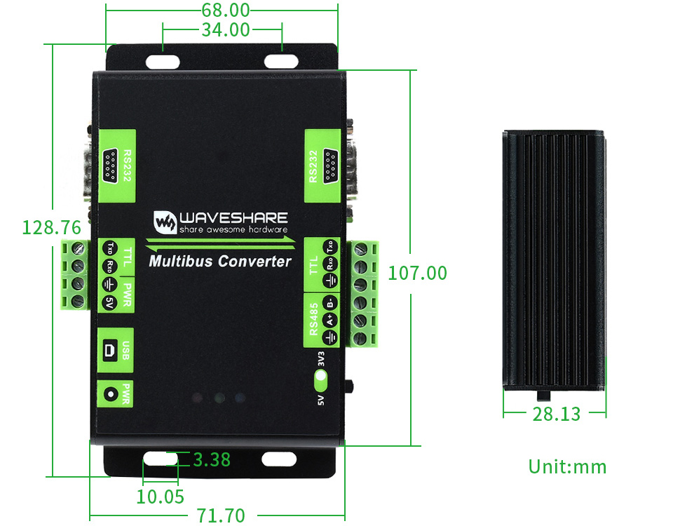 Industrieller isolierter Multi-Bus-Konverter USB/RS232/RS485/TTL-Kommunikation - Zum Vergrößern klicken