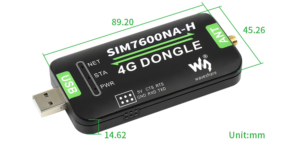 SIM7600NA-H 4G DONGLE, GNSS Positioning for North America (All Providers) - Click to Enlarge