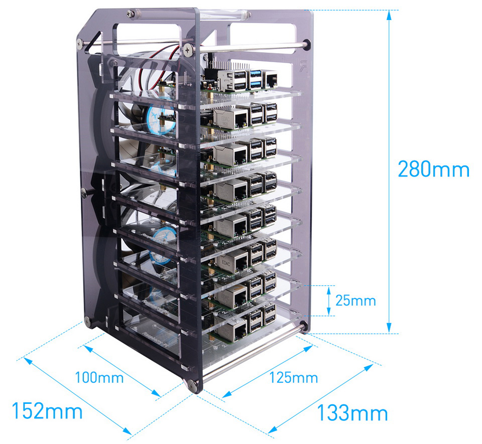 8-Layers Cluster Case Designed for Raspberry Pi / Jetson Nano - Click to Enlarge