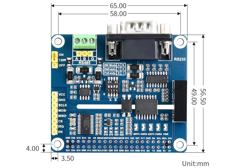 Carte d'expansion isolée RS485 RS232 pour Raspberry Pi, - Cliquez pour agrandir