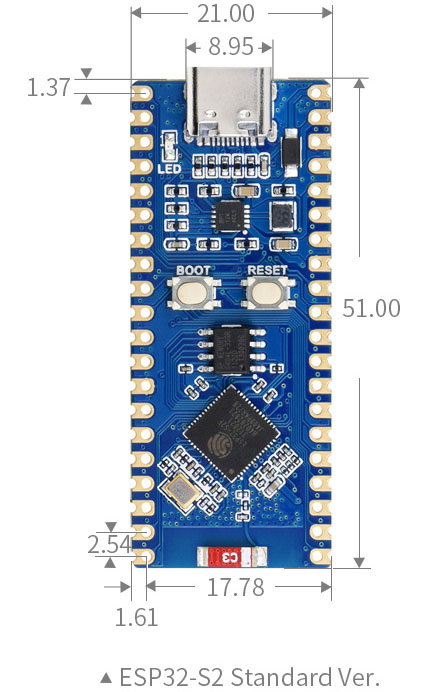 Devboard MCU ESP32-S2 WiFi, 240 MHz, 2.4 GHz c/ Pinheader de Waveshare - Haga Clic para Ampliar