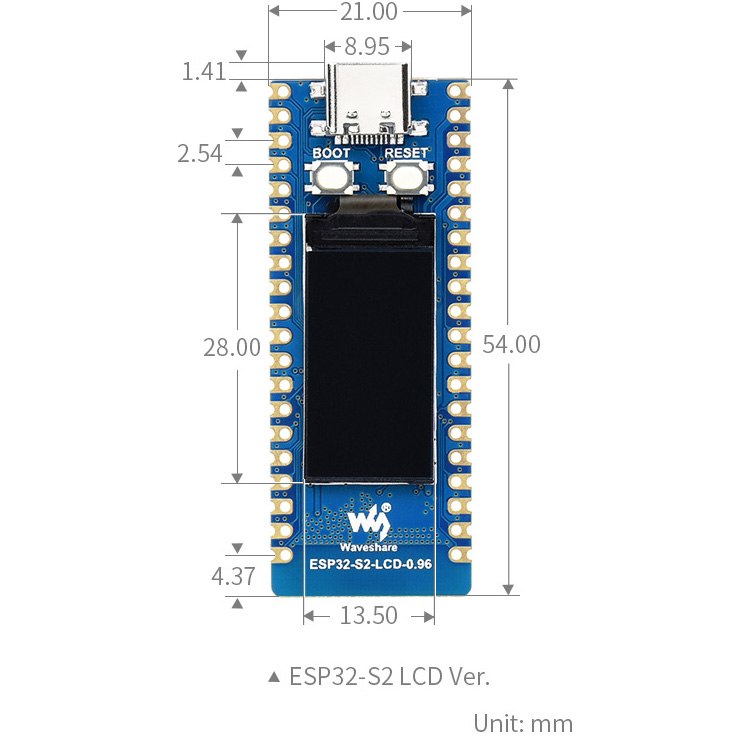 ESP32-S2 MCU WiFi Devboard, 240 MHz, 2.4 GHz WiFi (LCD Version w/ Pinheader) - Click to Enlarge