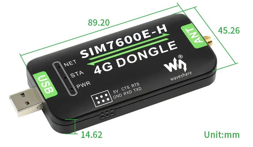 Waveshare SIM7600E-H 4G DONGLE GNSS Positioning for EU/ME/AFR/KR/THA - Click to Enlarge