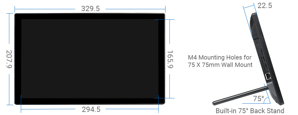Mini-ordinateur 13,3 pouces alimenté par RPi CM4, écran tactile HD sans CM4 (prise US) - Cliquez pour agrandir