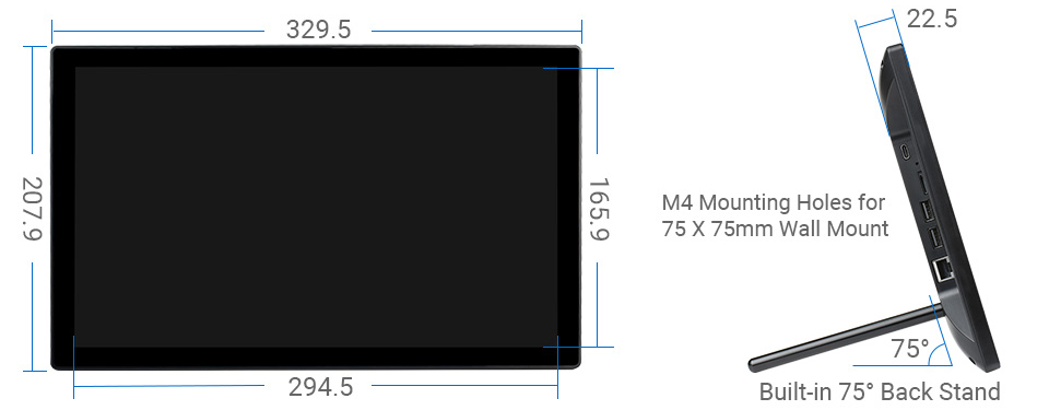 13,3-Zoll-Mini-Computer mit RPi CM4, HD-Touchscreen ohne CM4 (EU-Stecker) - Zum Vergrößern klicken