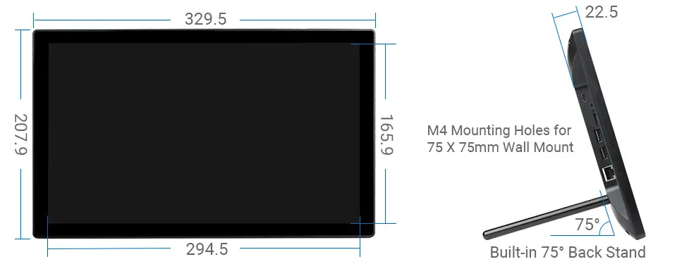 13.3in Mini-Computer Powered by RPi CM4, HD Touch Screen w/o CM4 (EU Plug) - Click to Enlarge