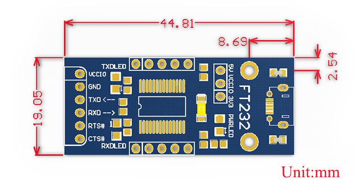 FT232 Micro USB to UART Adapter Board- Click to Enlarge