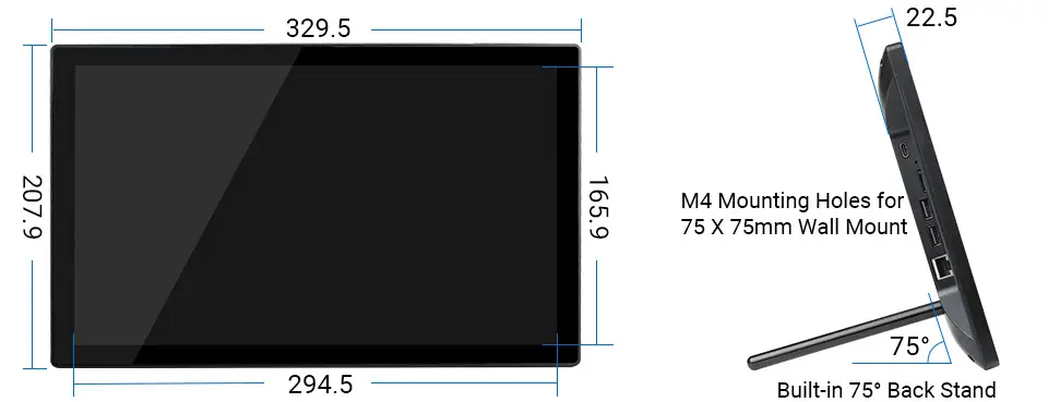 Mini-ordinateur CM4 Magic Mirror 13,3 pouces, tactile avec 4 Go CM4 (prise UE)