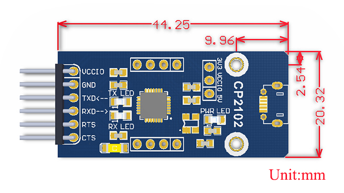 Placa Adaptadora USB a UART CP2102Micro – Haga clic para ampliar