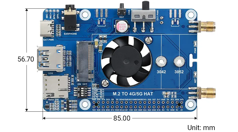 HAT para RPi, SIM7600G-H M.2 4G, LTE CAT4 de Alta Velocidad, 4G/3G/2G, GNSS, Banda Global