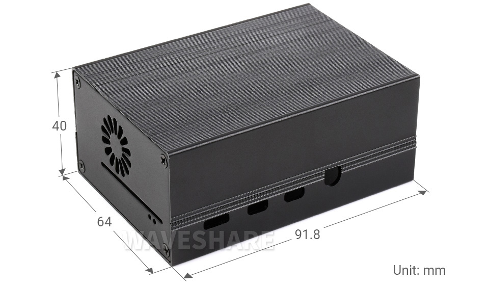 Stripe Aluminium-Kühlgehäuse für Raspberry Pi 4, integrierter aktiver Radiator mit Lamellen - Zum Vergrößern klicken