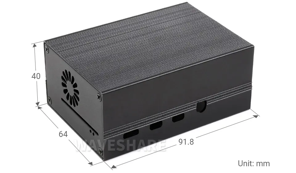 Caja de Enfriamiento de Aluminio para RPi 4 c/ Radiador Activo Integrado y Aletas - Haga Clic para Ampliar