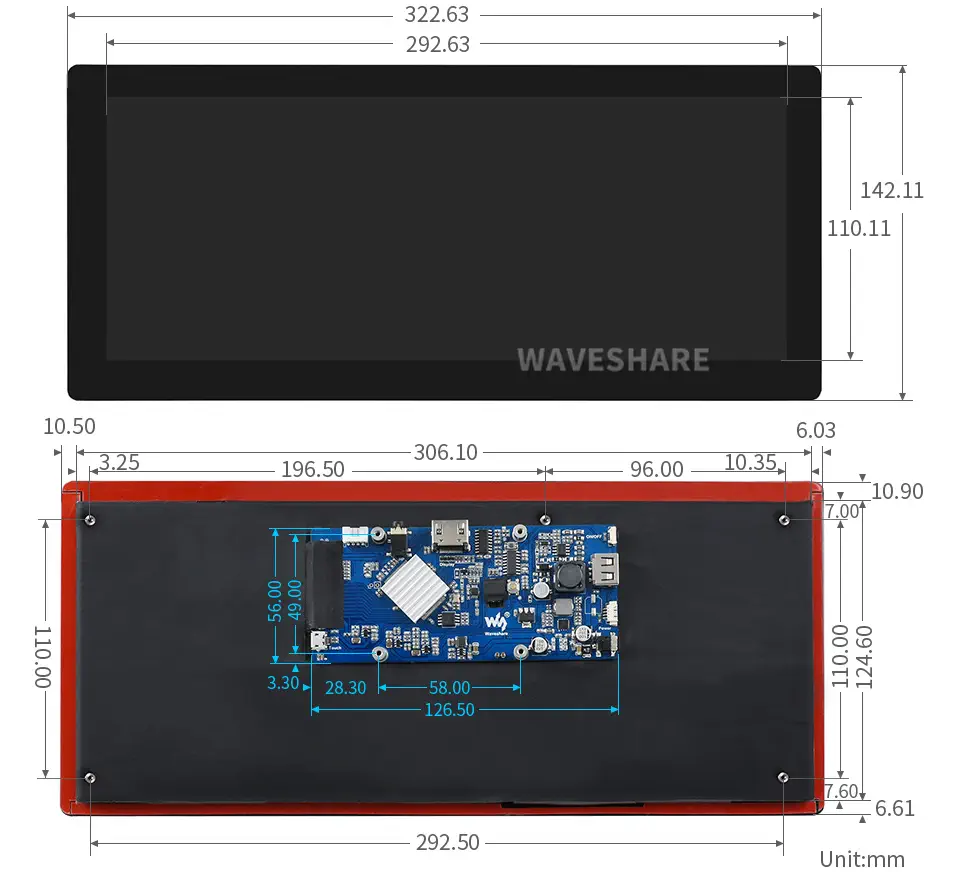 Pantalla LCD Táctil Capacitiva de 12,3pulg, 1920 × 720, HDMI, IPS, Vidrio Templado (EE.UU.)