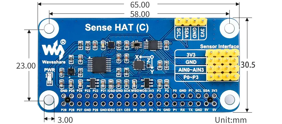 Waveshare Sense HAT C voor Raspberry Pi, Ingebouwde Multi-krachtige Sensoren