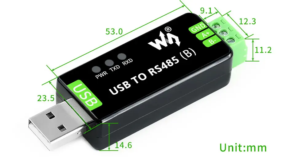 Convertidor Bidireccional Industrial USB a RS485, CH343G, Multi-Protección