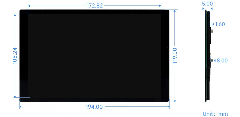 Écran tactile capacitif 8 pouces pour Raspberry Pi, 1280x800, IPS, interface DSI