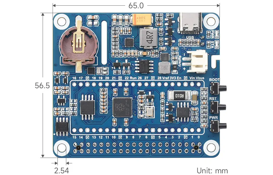 Waveshare Power Management HAT voor RPi, Opladen en Stroom, RTC, Meervoudige Bescherming