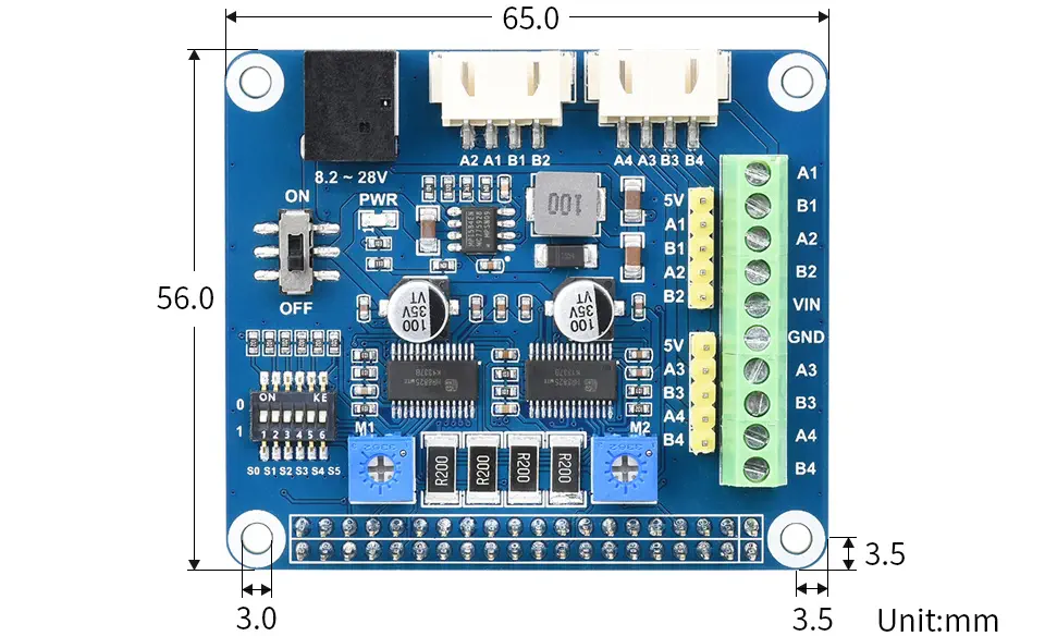 Waveshare HRB8825 2CH Stepper Motor HAT for RPi up to 1/32 Microstepping