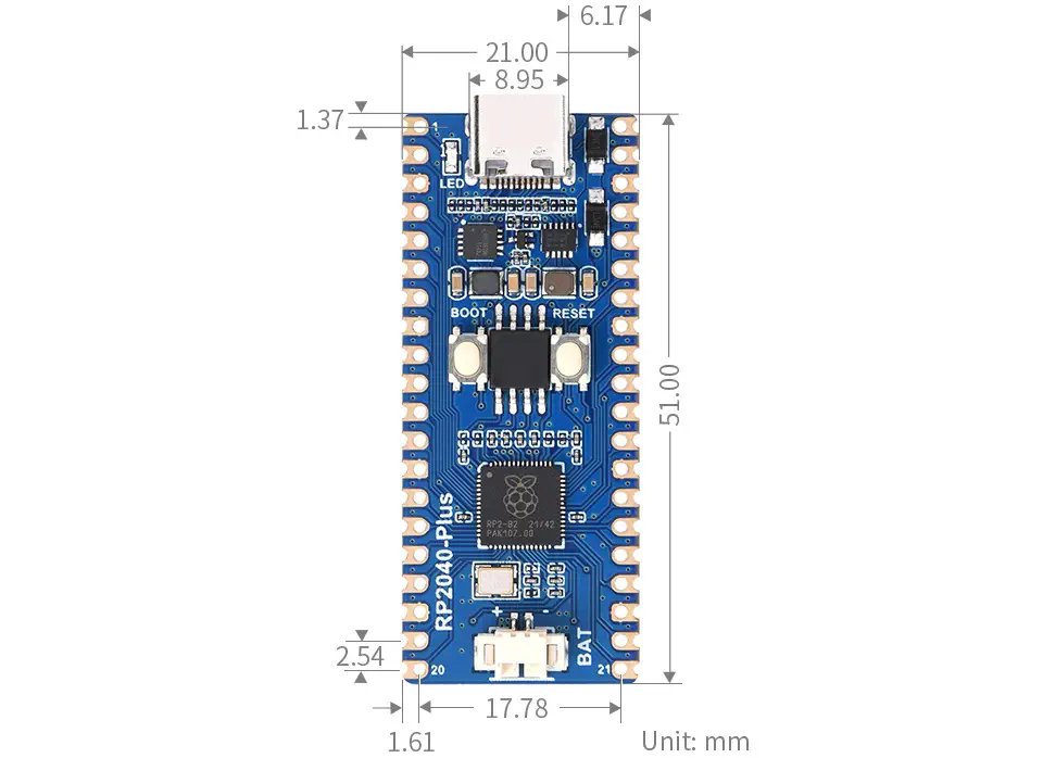 Waveshare RP2040-Plus 16 MB, Pico-ähnliches MCU-Board Basierend auf RP2040, ohne Header