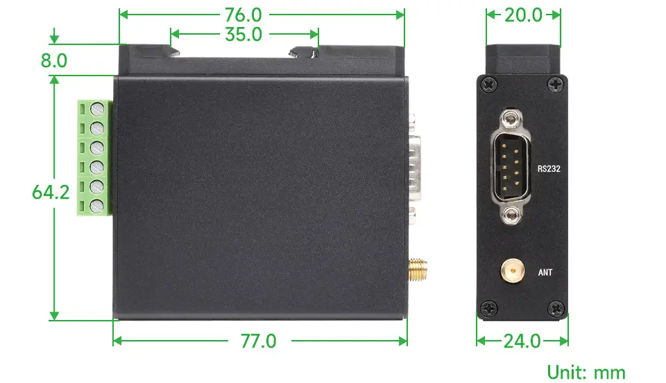 Unité de transfert de données LoRa SX1262 à montage sur rail Waveshare RS232/RS485/RS422 HF Prise US