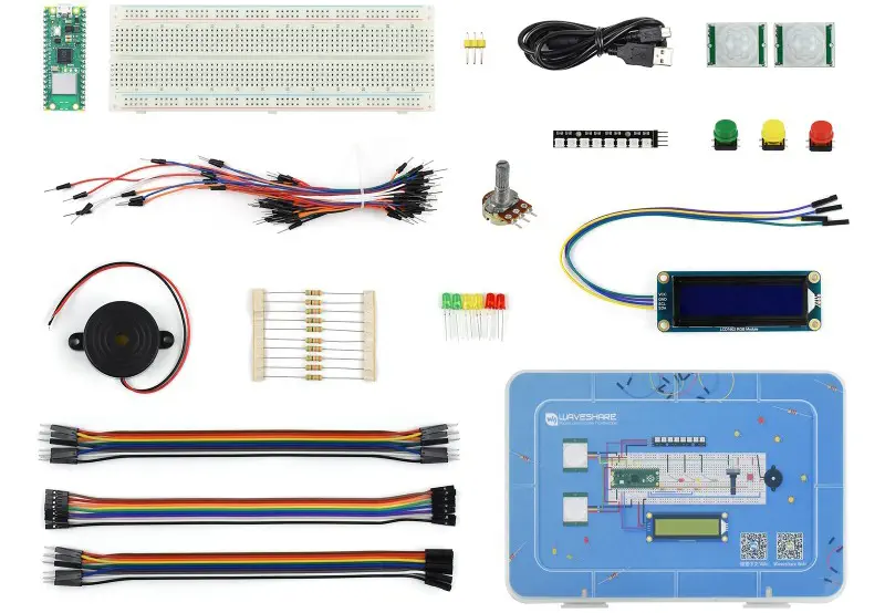 Placa de Microcontrolador Raspberry Pi Pico W, WiFi de Waveshare (Kit Básico)