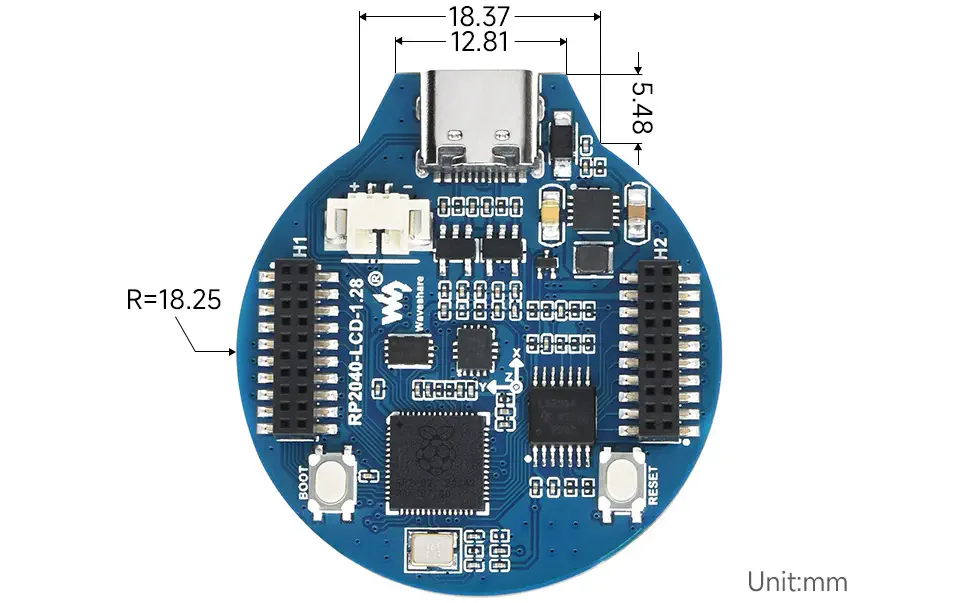 Carte MCU RP2040 avec écran LCD rond de 1,28 pouces, accéléromètre et gyroscope