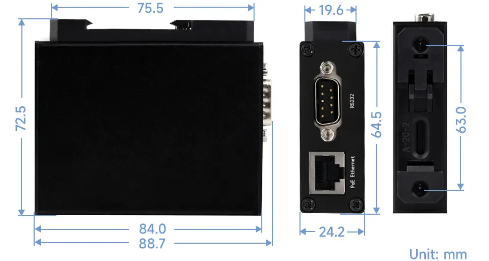 Servidor Serial de Montaje en Riel Waveshare, RS232/485/422 a RJ45, TCP/IP a Serial, PoE