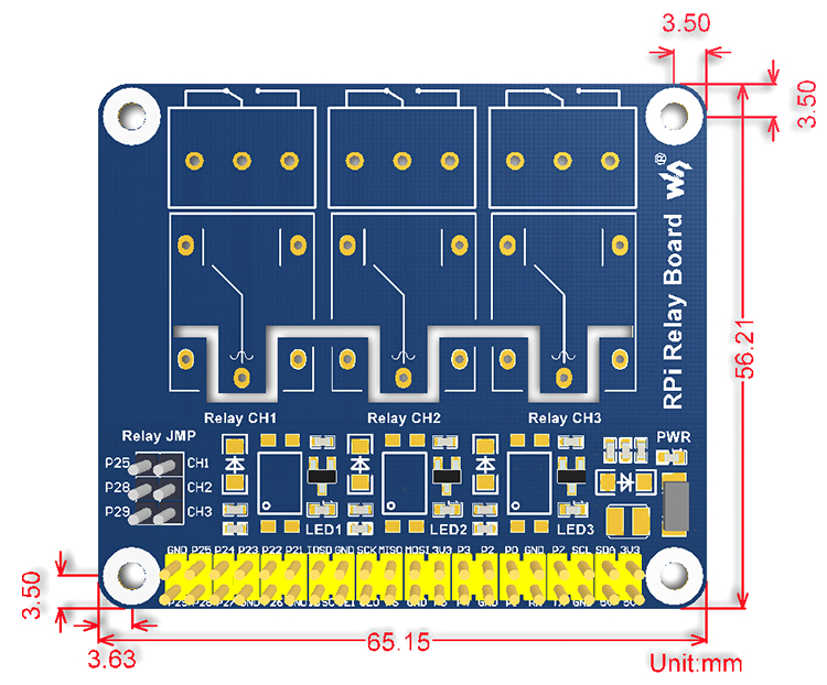 3 Channel Raspberry Relay Board- Click to Enlarge
