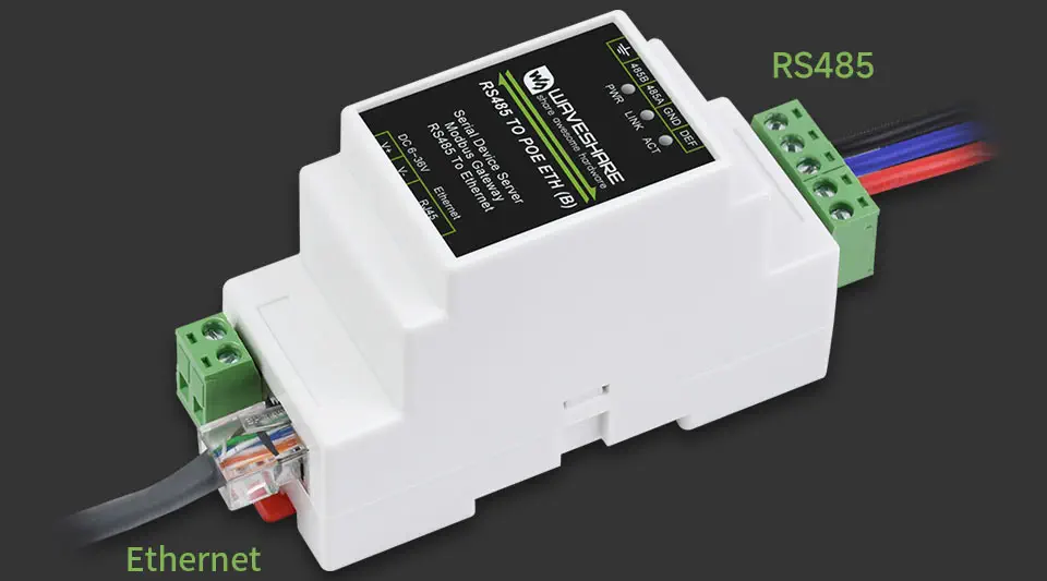 Waveshare Industrial Serial Server RS485 To RJ45 Ethernet TCP/IP To Serial Module Support Rail-Mount Modbus Gateway