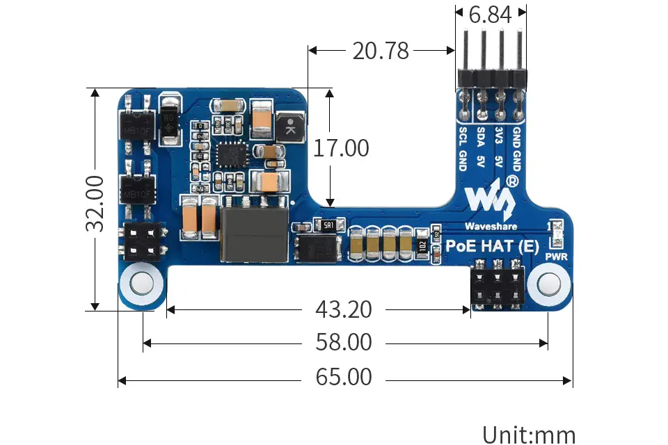 Waveshare Power over Ethernet HAT (E) für Raspberry Pi 3B+/4B, 802.3af-konform