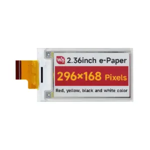 Écran brut Waveshare 2,36 pouces E-Paper (G), 296 x 168, rouge/jaune/noir/blanc