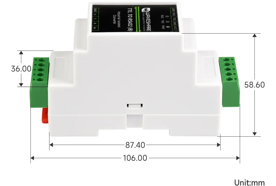 Rail-mount TTL to RS422 Galvanic Isolated Converter, Anti-surge