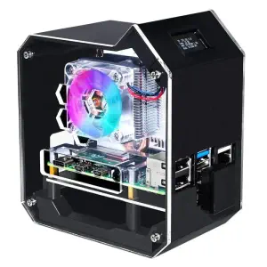 Kit NAS Mini Tour pour RPi 4B, SSD M.2 SATA 2 To, Dissipation Thermique, Écran OLED